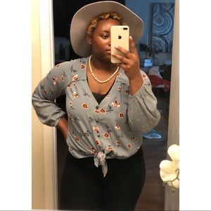 Floral Tie Front Peasant top